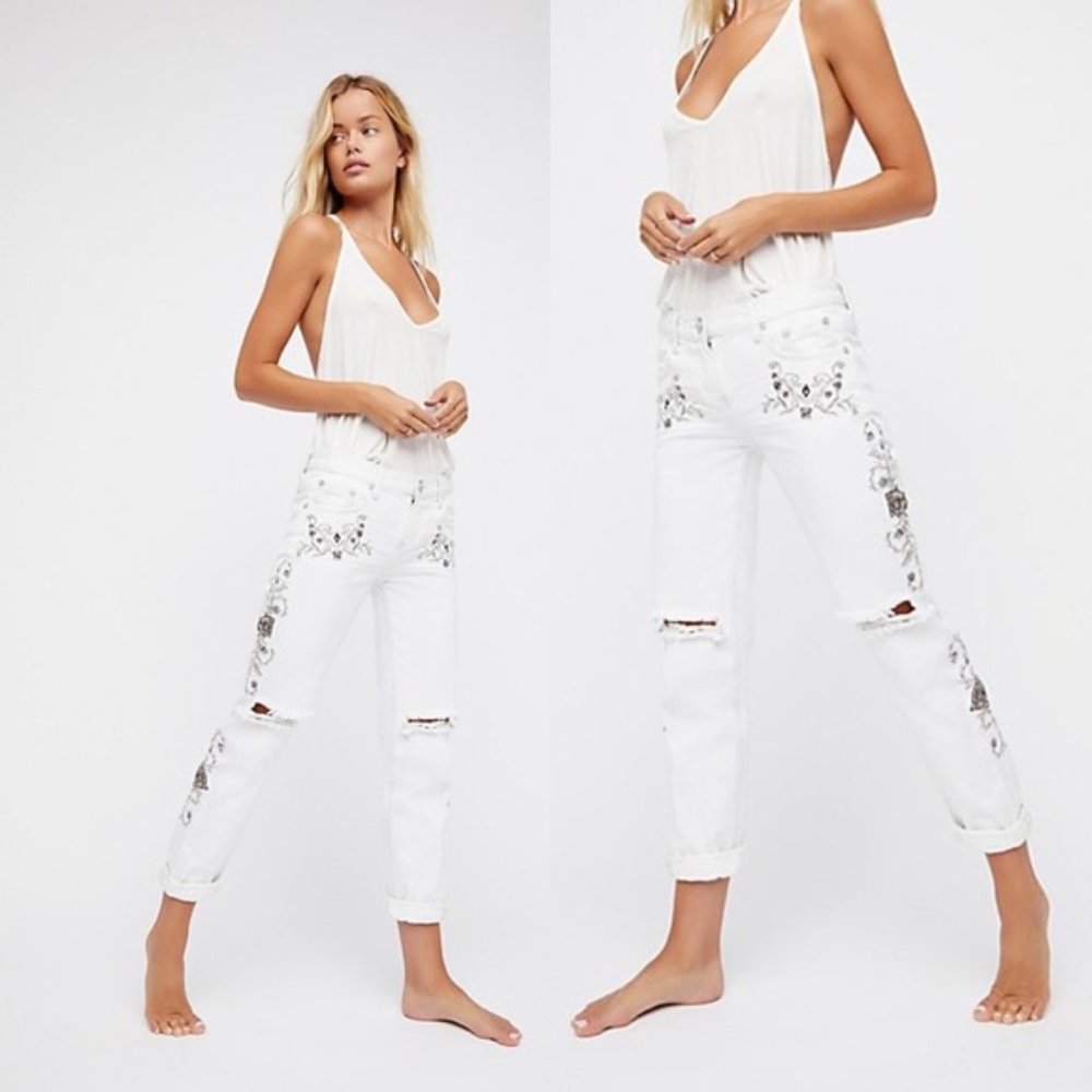 Free People One Teaspoon Lola Awesome Baggies Jeans White Distressed Size 28